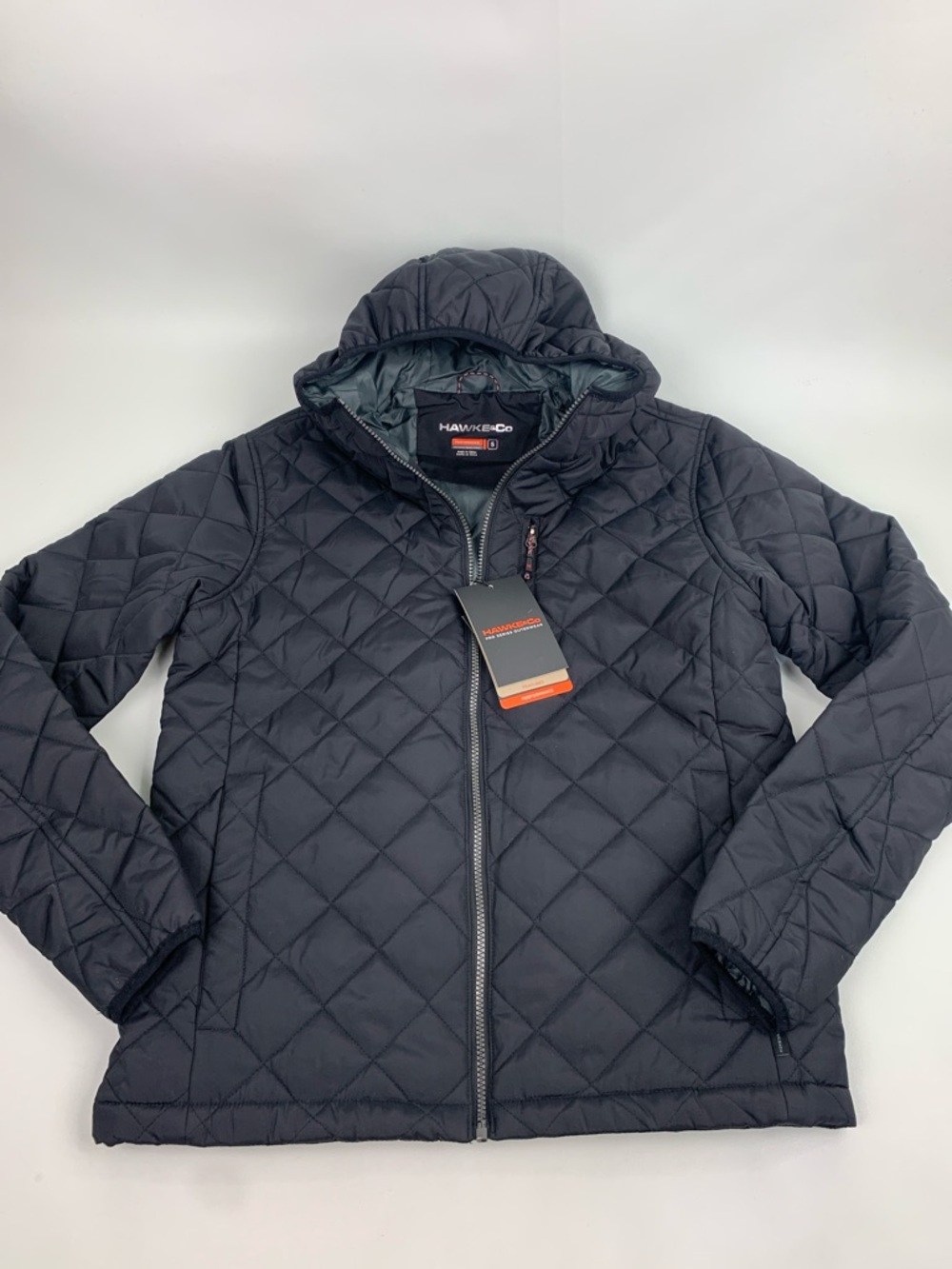 Hawke & Co Black Quilted Hooded Puffer Jacket Size Small Zip up Water Resist NWT